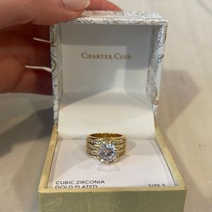 Charter Club Crystal Triple-Row Ring In Fine Gold Plate